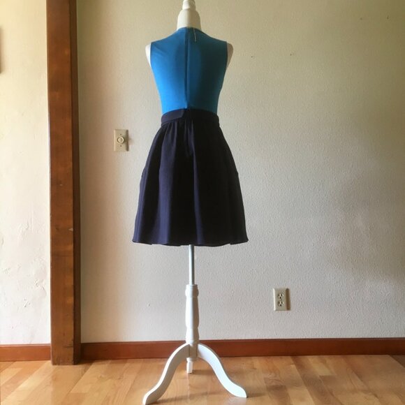 *Carven Turquoise Navy Blue Colorblock Fit and Flare Dress Size 2 Pockets - Picture 3 of 7